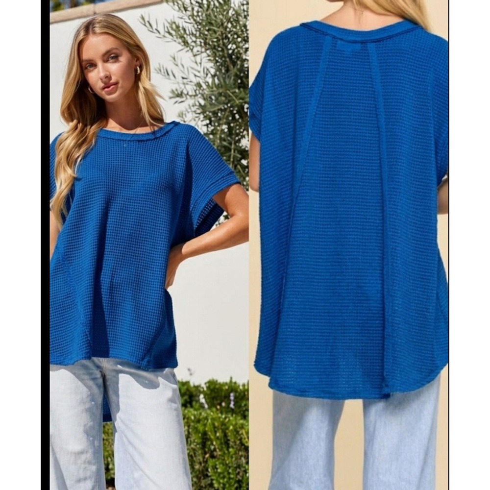 Andree by Unit Oversized Navy Blue Crochet Knit Poncho Top Oversized MHS98 M/L